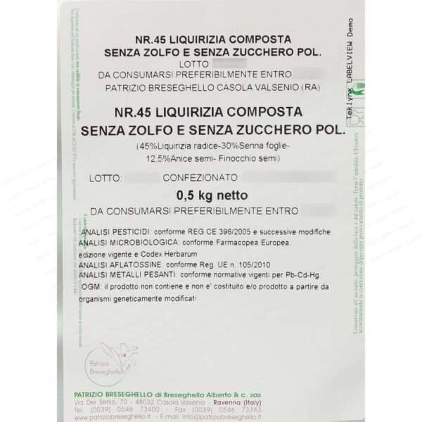 Liquirizia composta polvere senza zolfo e senza zucchero 500g